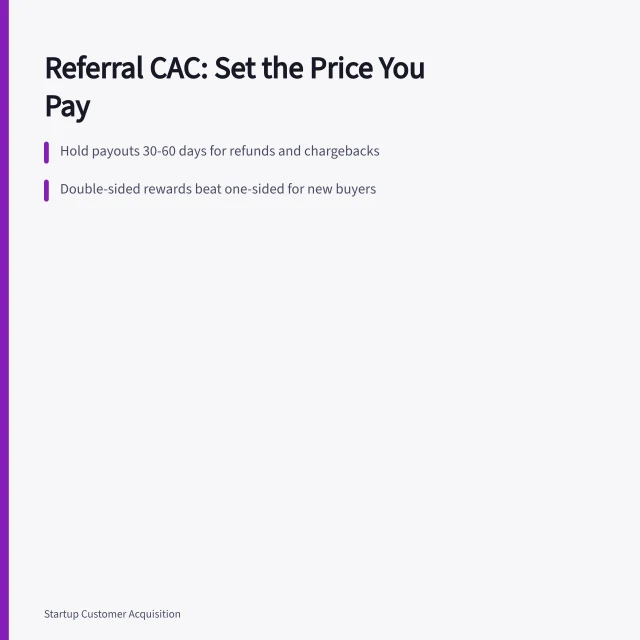 Referral program cost card: reward, hold period, CAC ceiling. How US startups use referral programs to cut customer acquisition cost