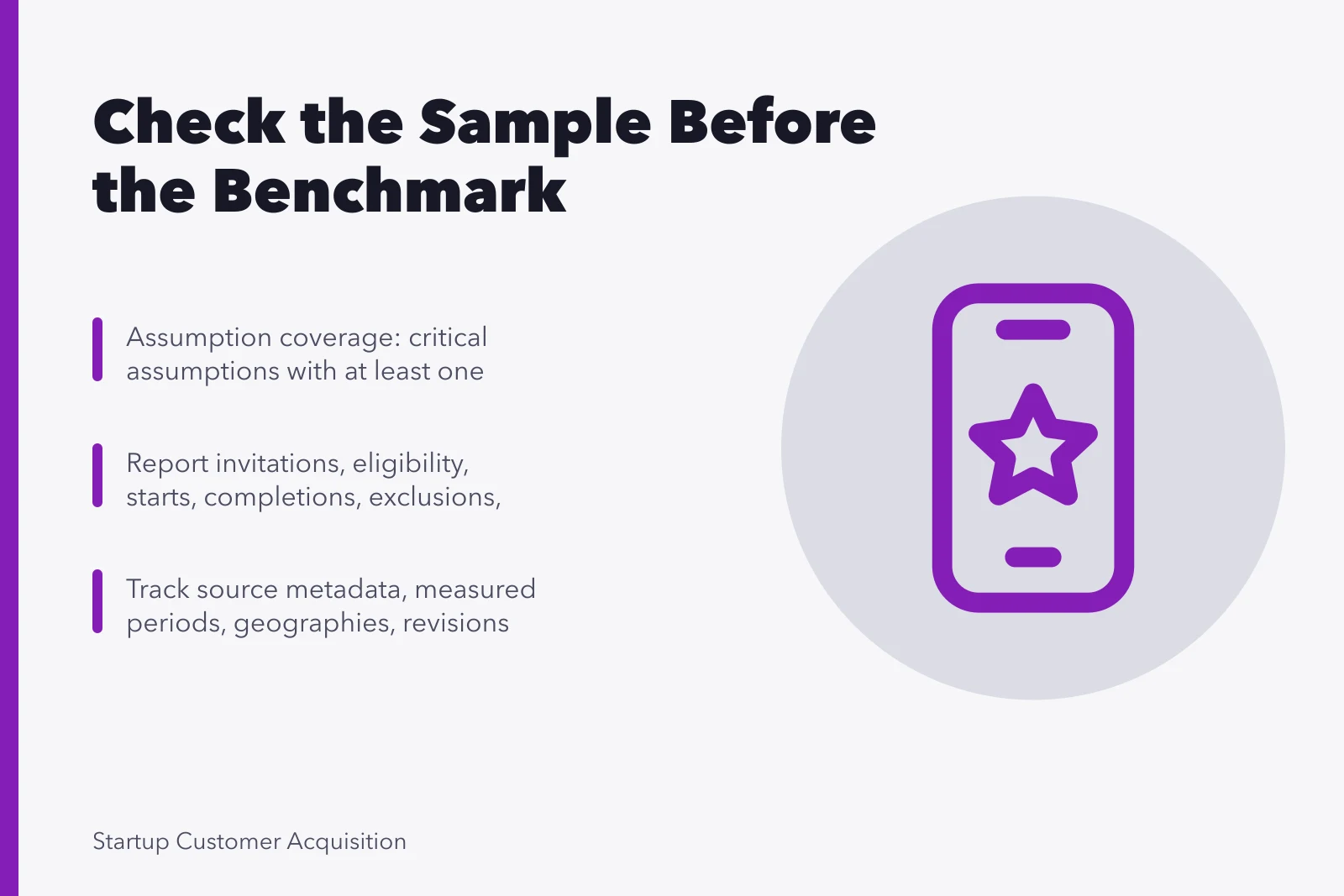 Card on benchmarking market research evidence quality and sample context. A market research benchmark means little before you check the sample first