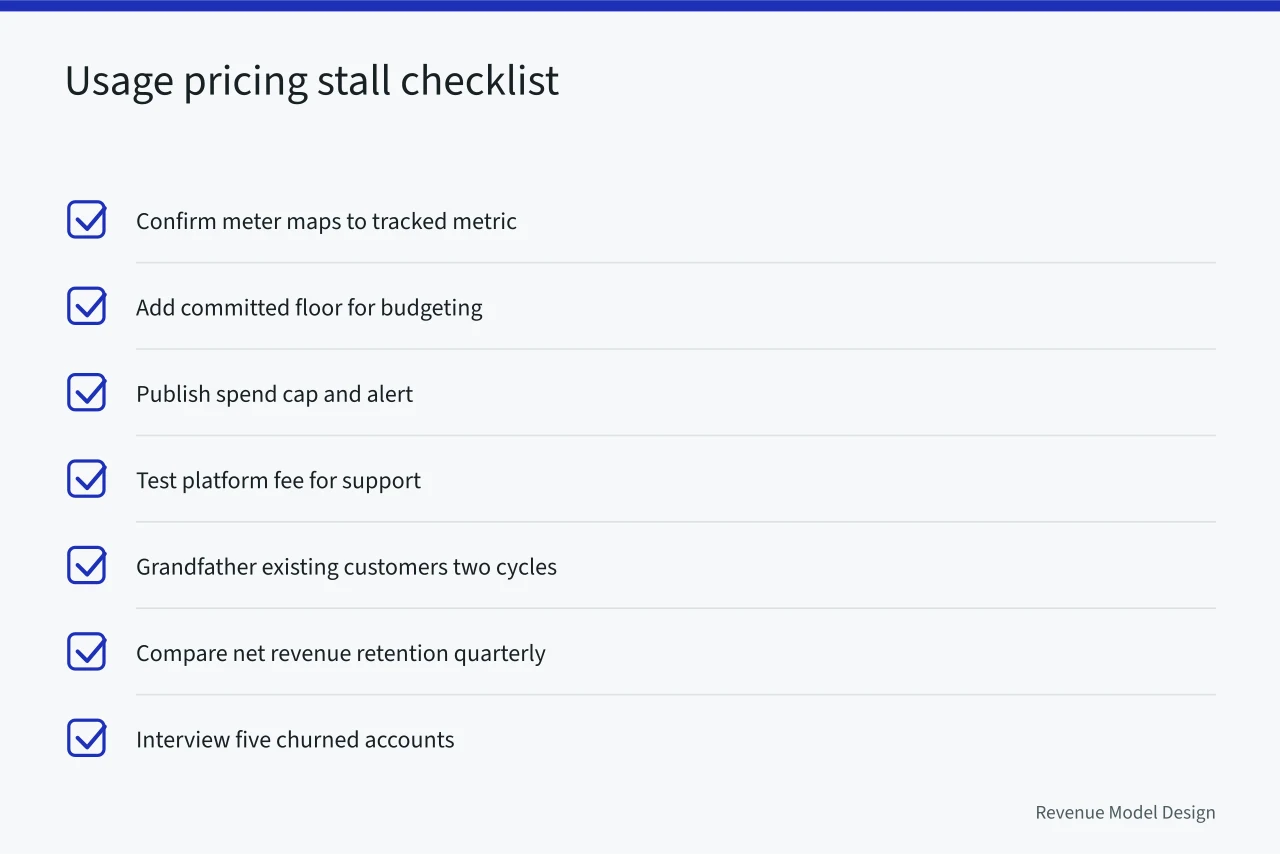 Checklist of seven steps Austin founders run when usage pricing stalls (Why Austin's tech scene tests innovative pricing models)